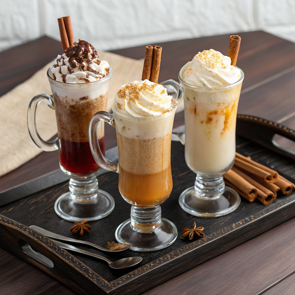 Three butterbeer float recipe variations ready to serve