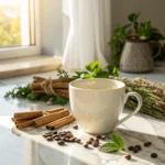 Jennifer Aniston coffee loophole ingredients arranged around elegant coffee cup