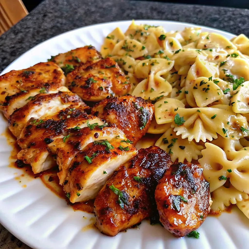 balanced spicy Cajun chicken bowtie pasta