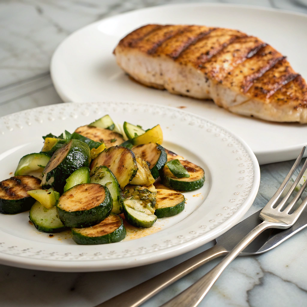 Low carb zucchini recipe served as healthy side dish with protein