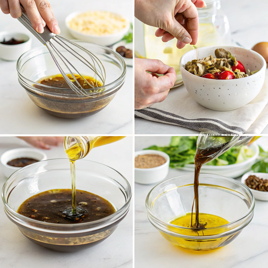 Step-by-step process of making balsamic vinaigrette dressing recipe