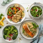 Healthy clean eating dinner ideas featuring grilled proteins and fresh vegetables