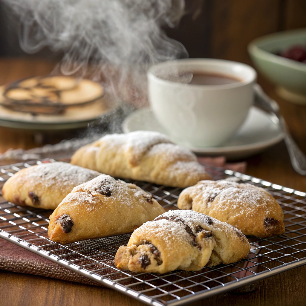 Finished easy chocolate crescents cooling after baking - 4 ingredient recipe