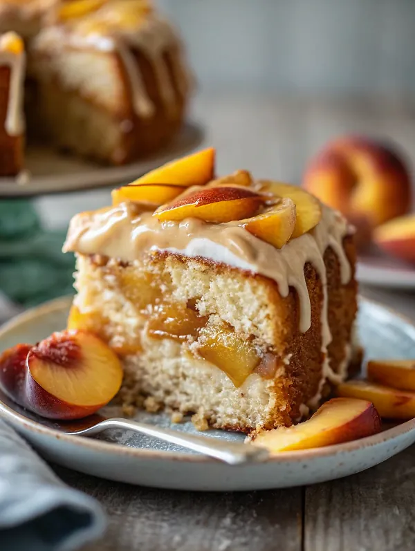 Peach Bundt Cake with Brown Butter Icing