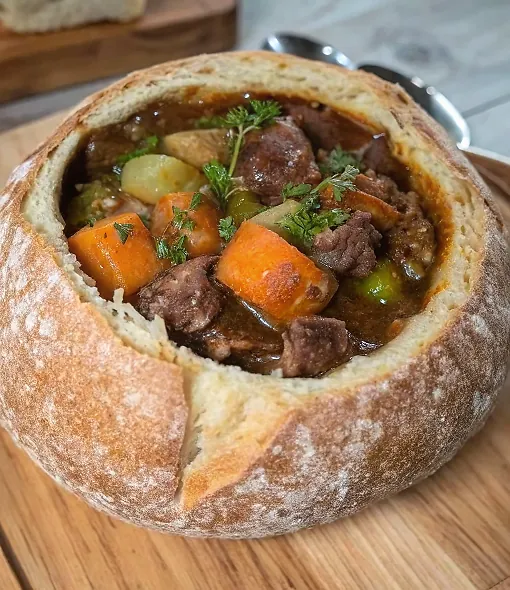 Beef Stew in a Crusty Bread Boule
