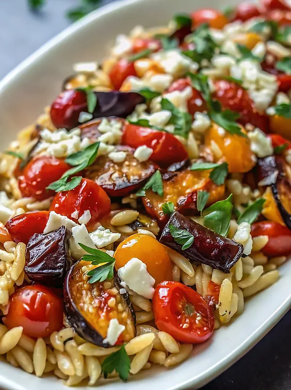 Roasted Tomato Basil and Feta Orzo