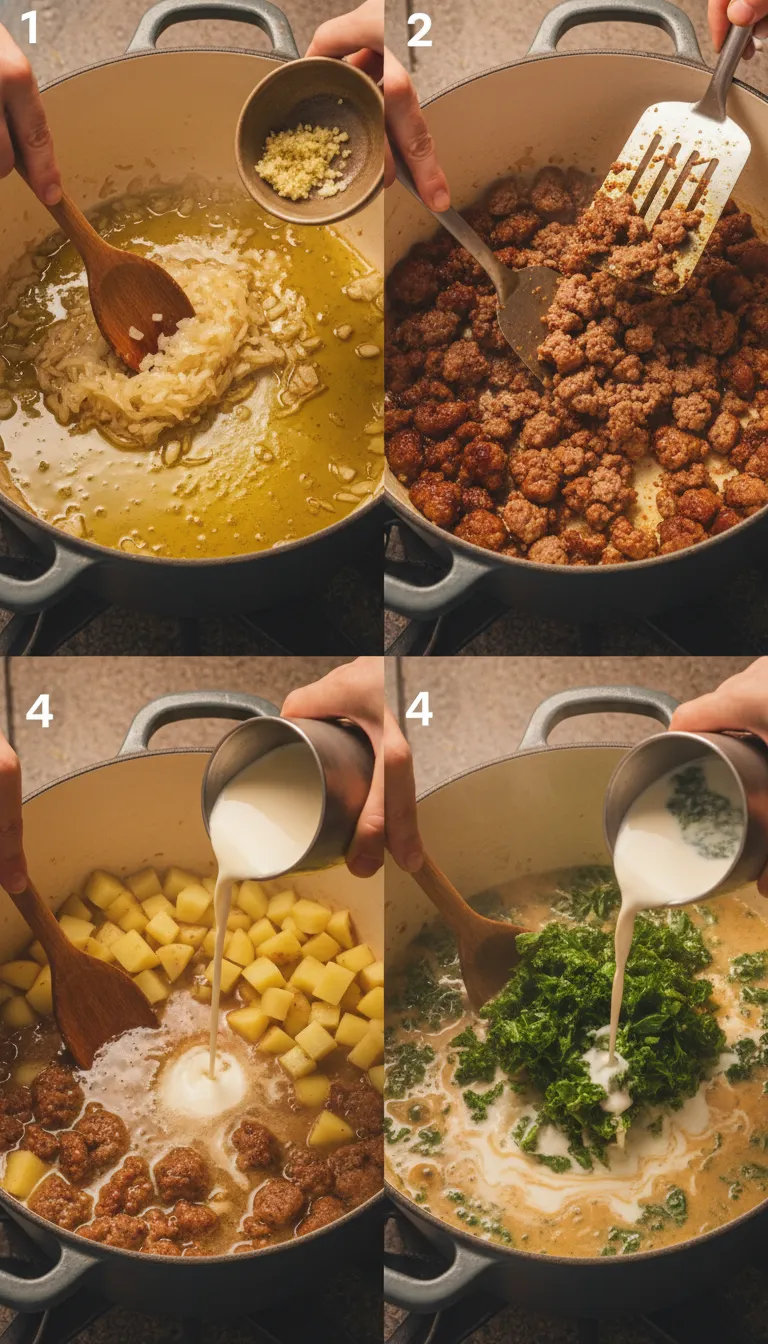 Creamy Sausage Kale Soup Step by Step