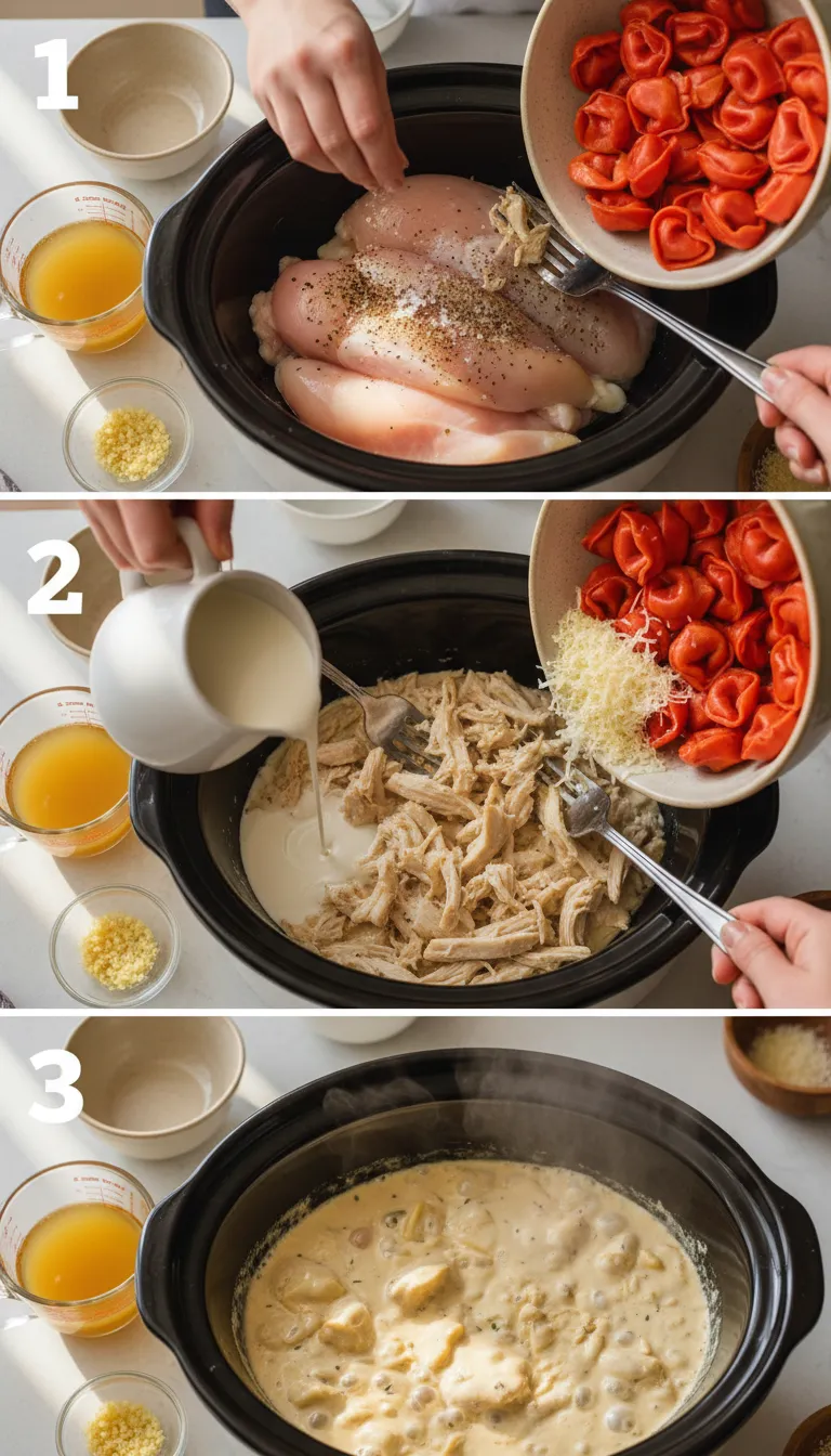 Crockpot Chicken Alfredo Tortellini Step by Step