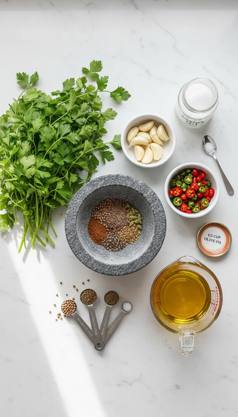 Zhug (Yemenite Hot Sauce With Cilantro and Parsley) Ingredients
