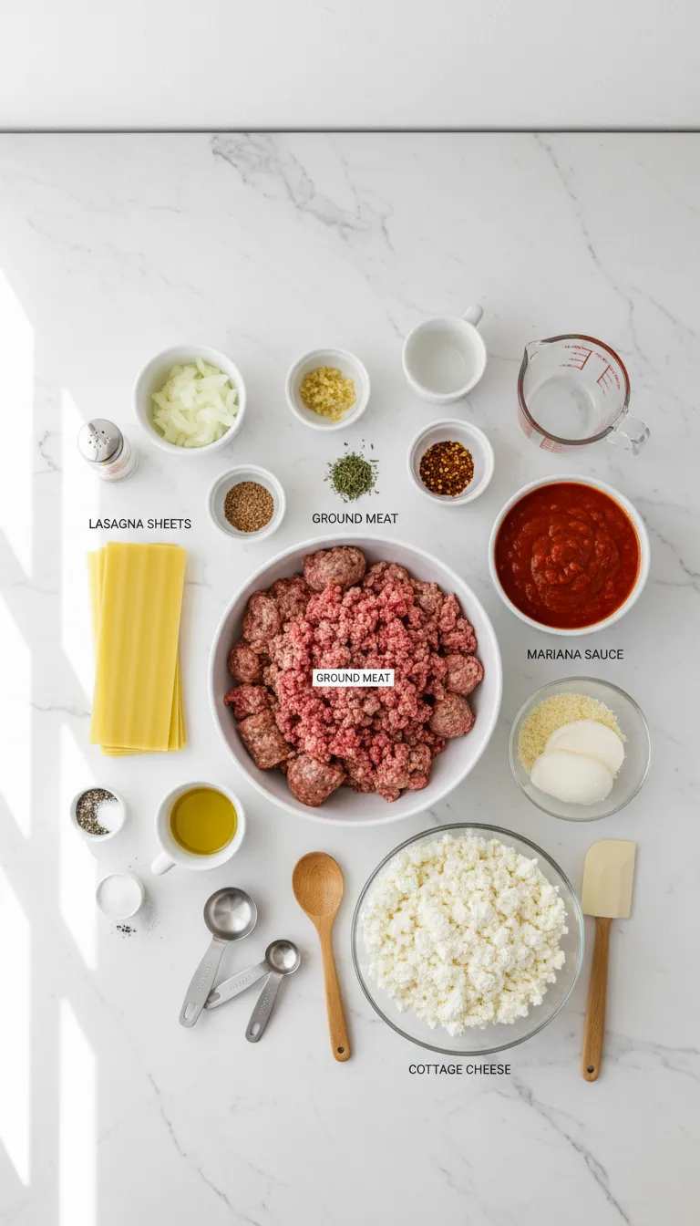 Meaty Lasagna with Cottage Cheese Ingredients