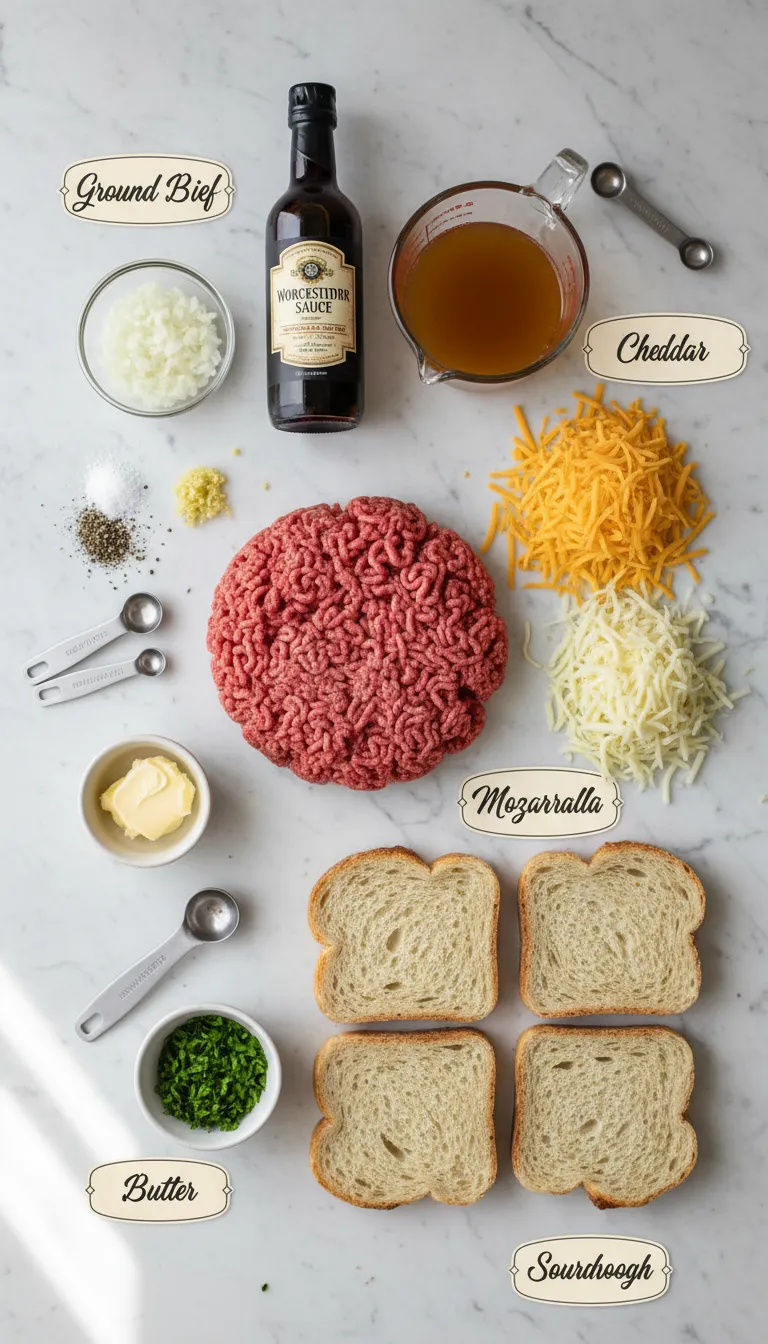 Ultimate Cheesy Ground Beef Melt Ingredients