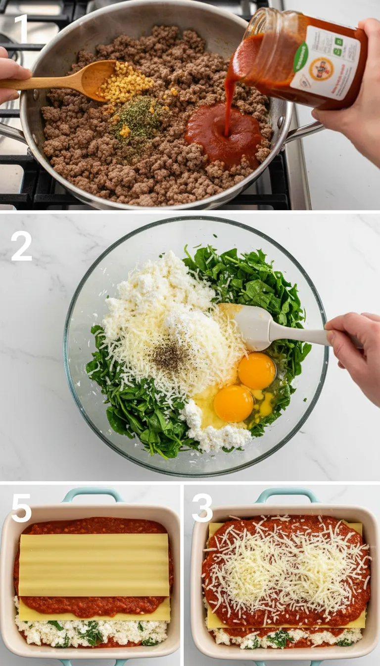 Meaty Lasagna with Cottage Cheese Step by Step