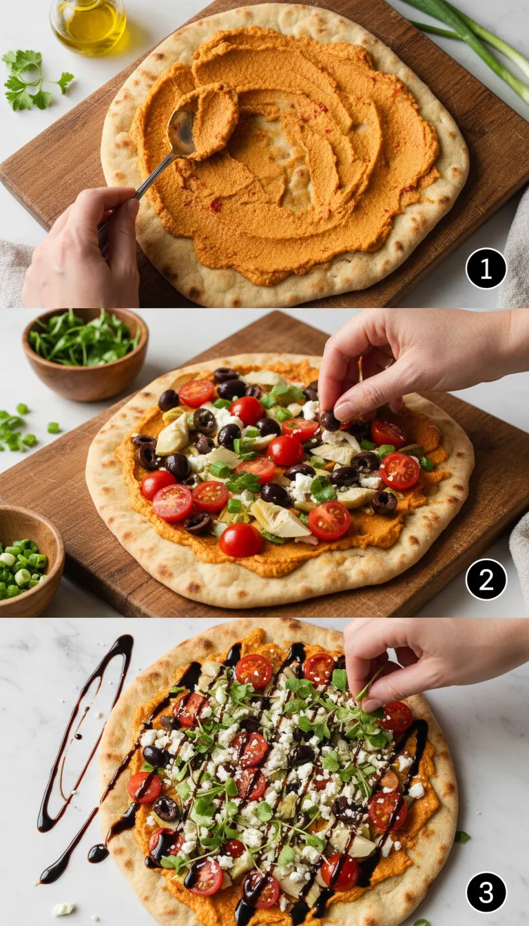 Mediterranean Naan Bread Pizza Step-by-Step