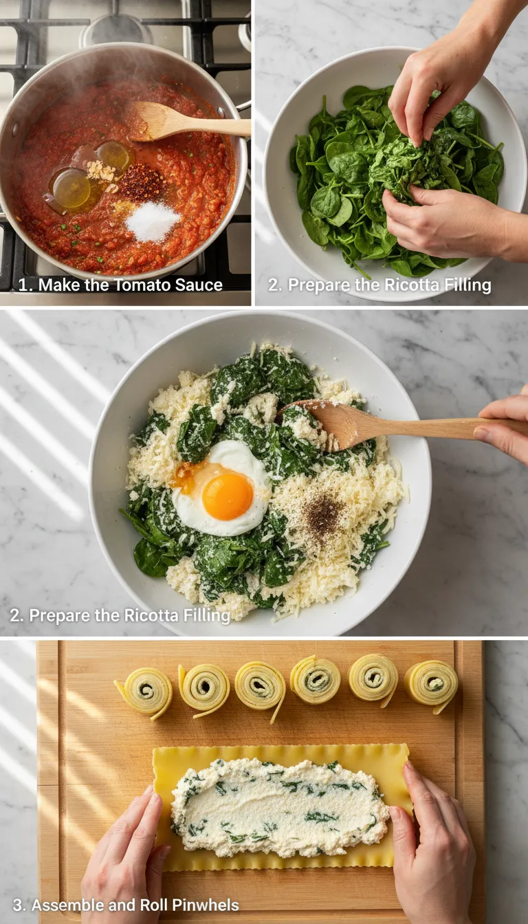 Spinach and Cheese Lasagna Pinwheels Step by Step