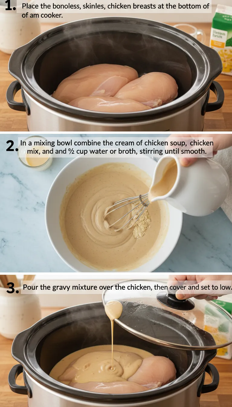 Easy Crockpot Chicken and Gravy Step-by-Step