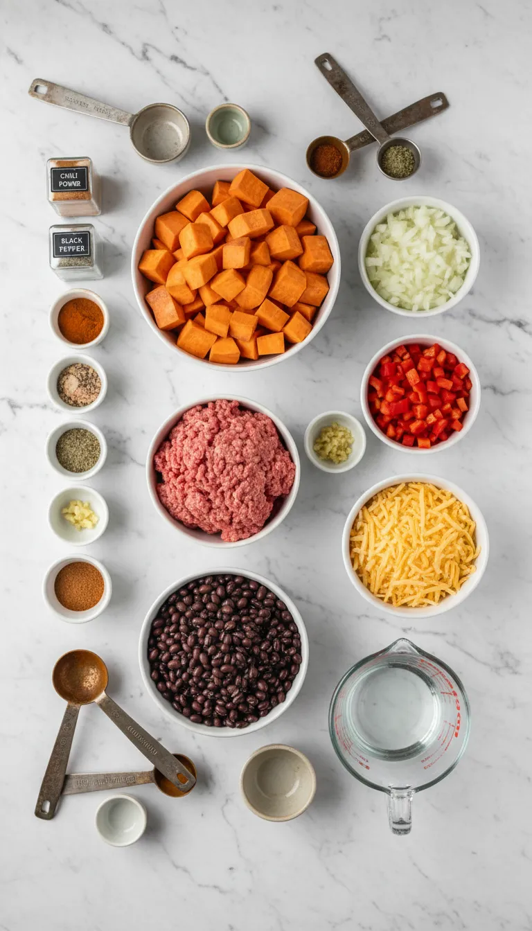 Southwestern Ground Beef Sweet Potato Skillet Ingredients