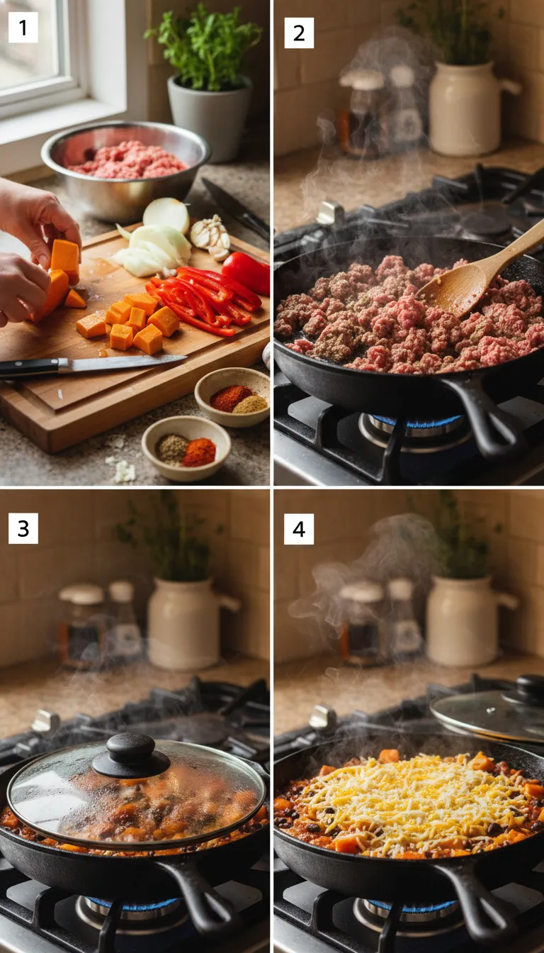 Southwestern Ground Beef Sweet Potato Skillet Step-by-Step