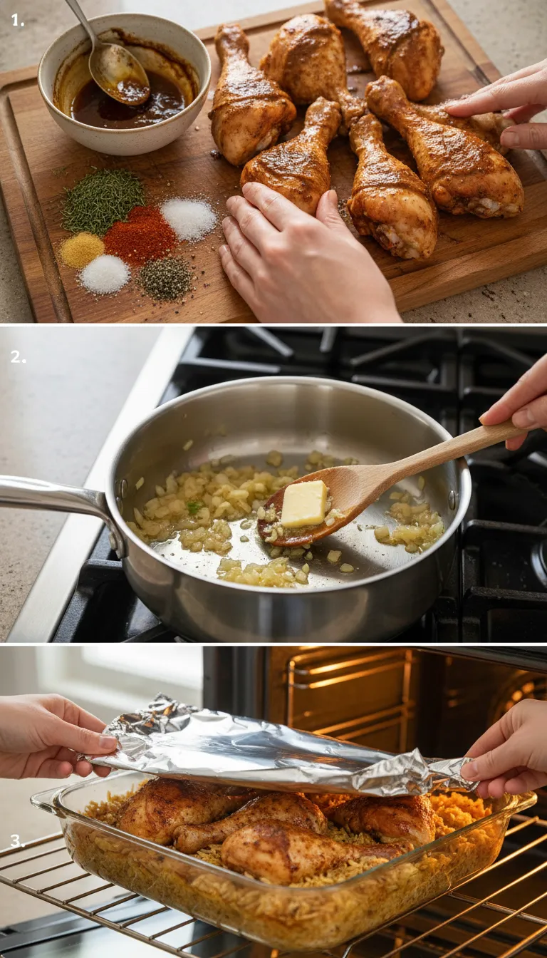 Baked Chicken Legs and Rice Step-by-Step