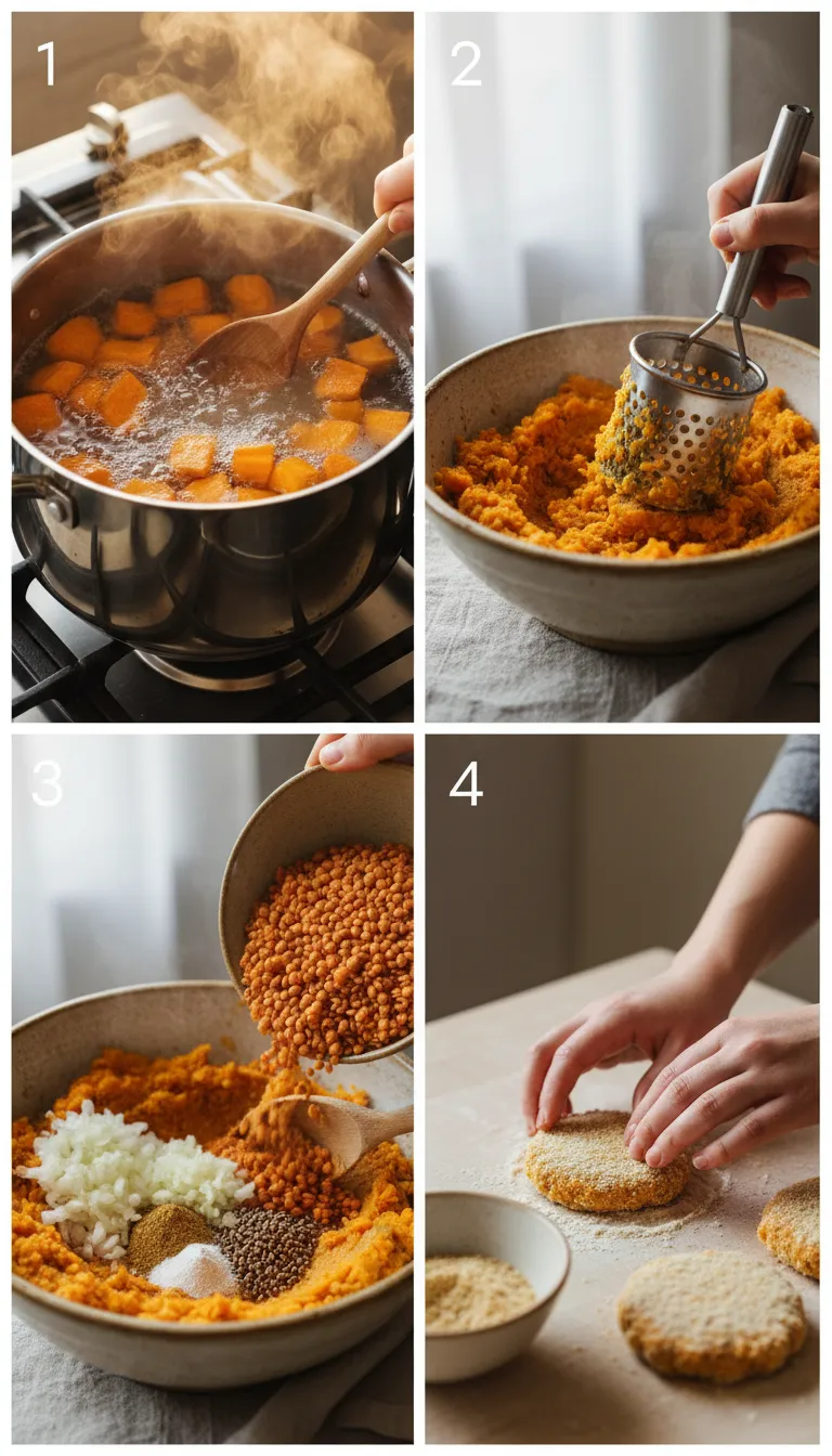 Crispy Sweet Potato and Red Lentil Patties Step-by-Step