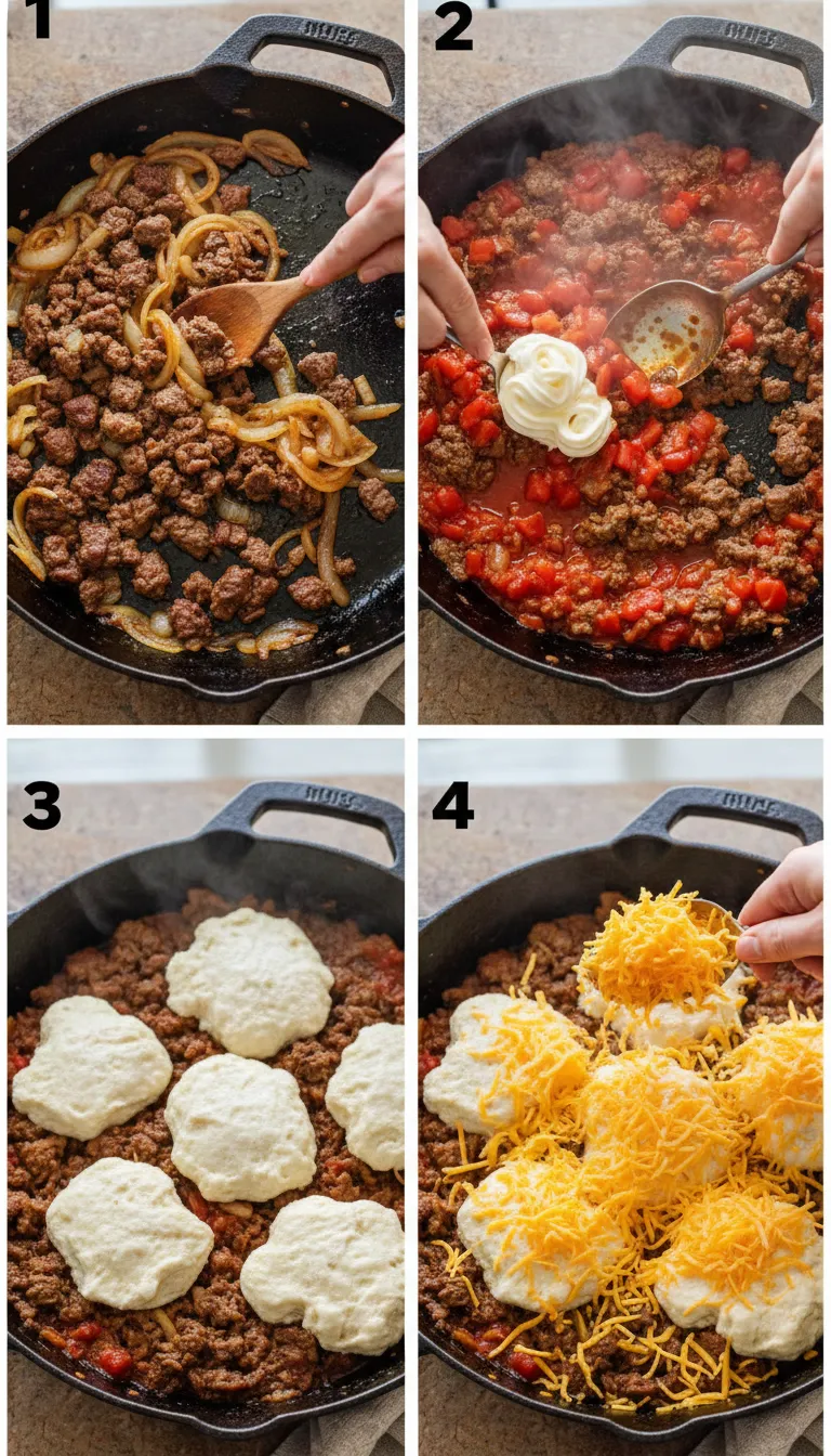 Hearty Cattle Drive Casserole with Cheesy Biscuits Step-by-Step
