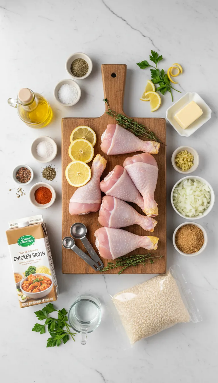 Baked Chicken Legs and Rice Ingredients
