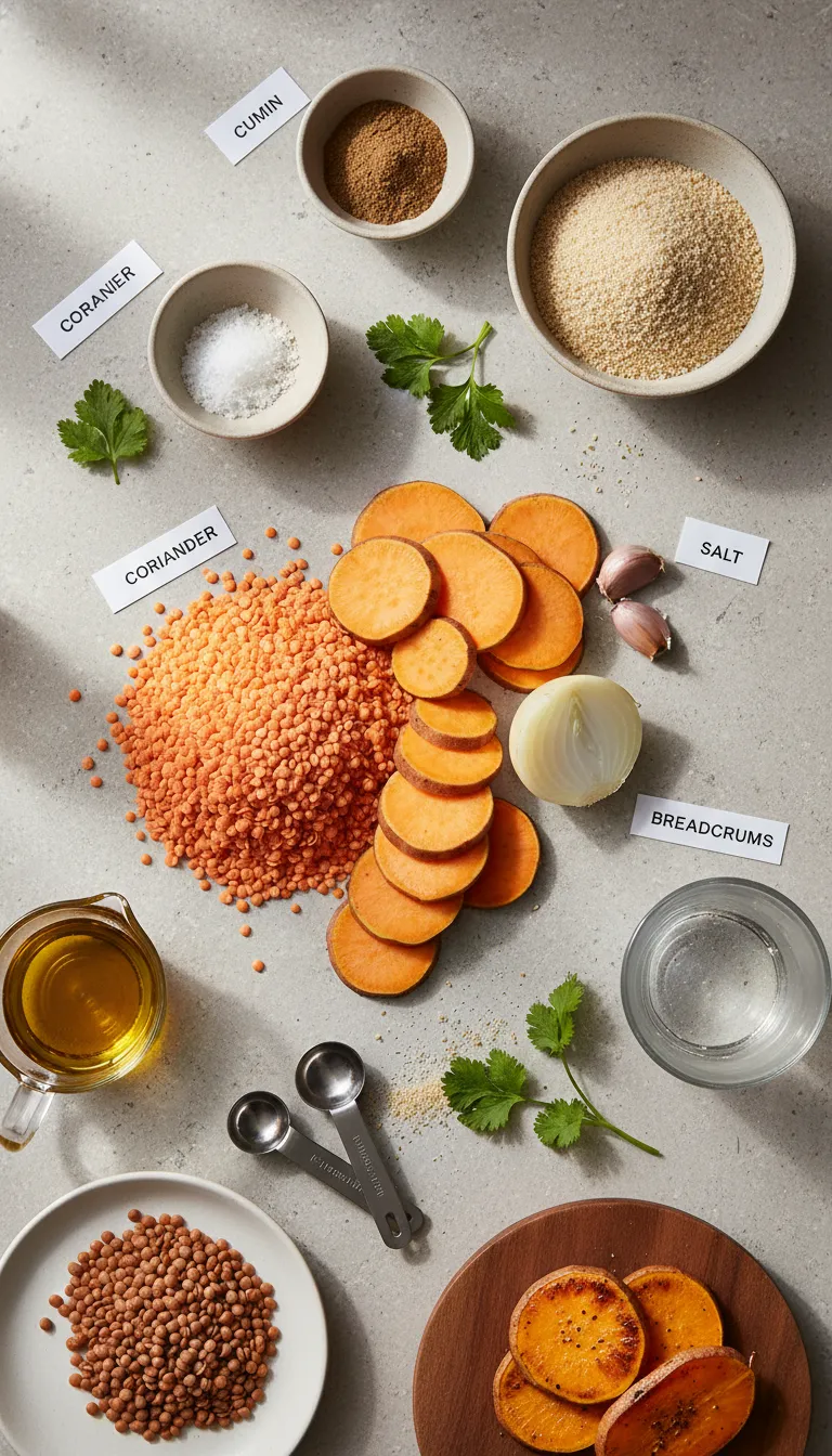 Crispy Sweet Potato and Red Lentil Patties Ingredients