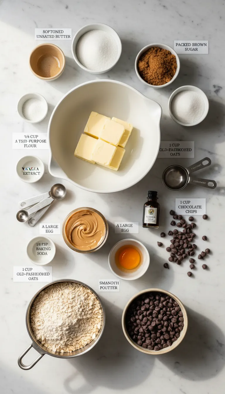 Peanut Butter Oatmeal Chocolate Chip Cookies Ingredients