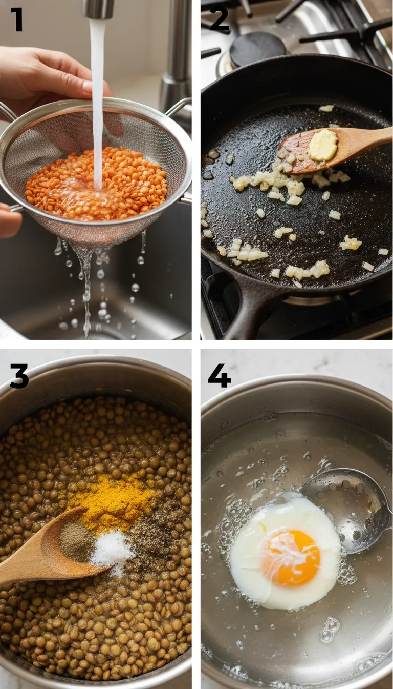 Savory Breakfast Lentils with Eggs Step by Step