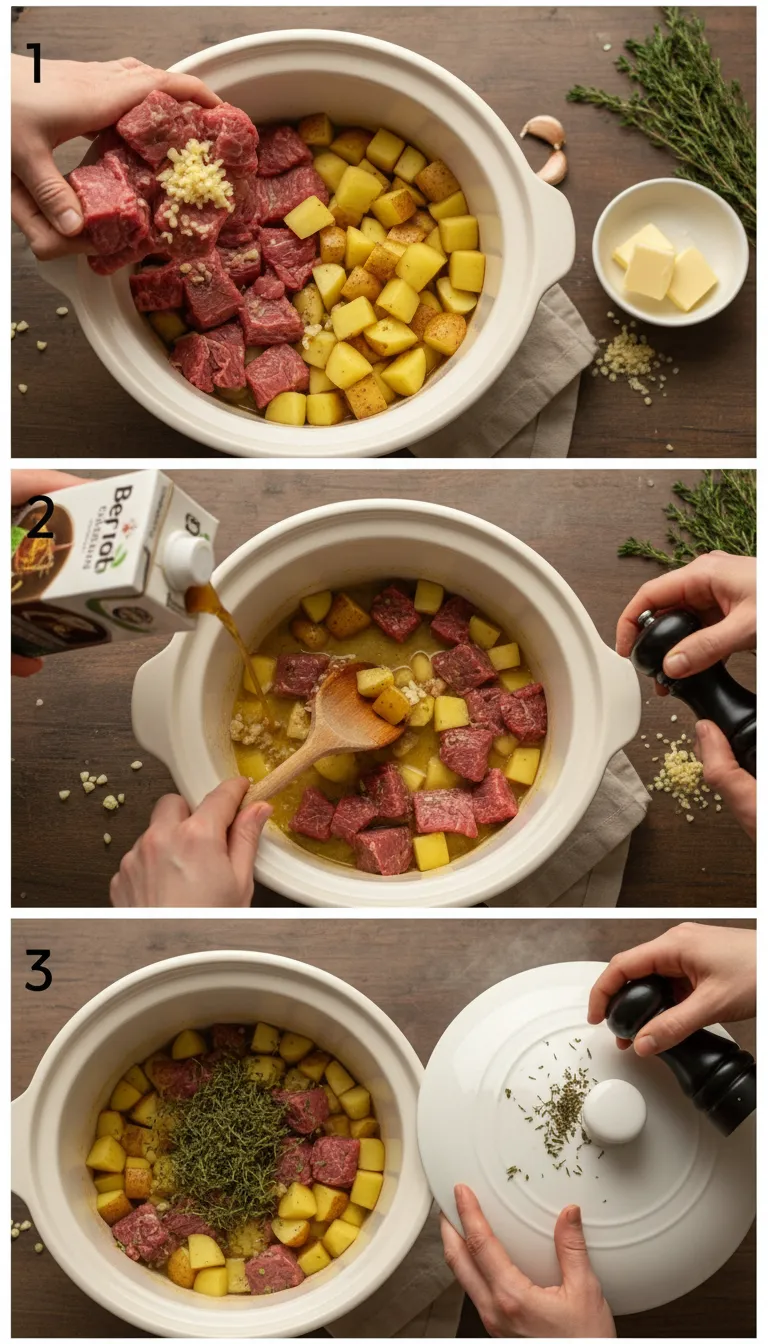 Slow Cooker Garlic Butter Beef with Potatoes Step-by-Step
