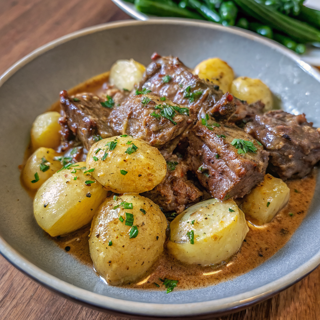 Slow Cooker Garlic Butter Beef with Potatoes