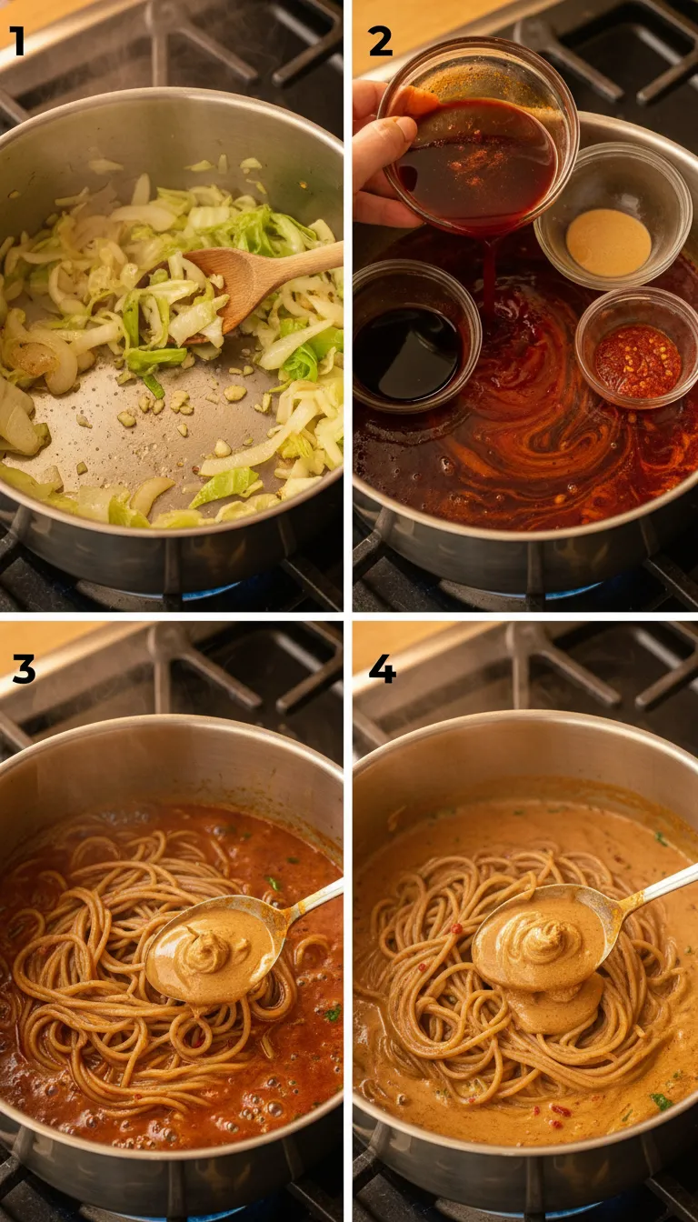 One Pot Spicy Garlic Almond Butter Noodles Step-by-Step