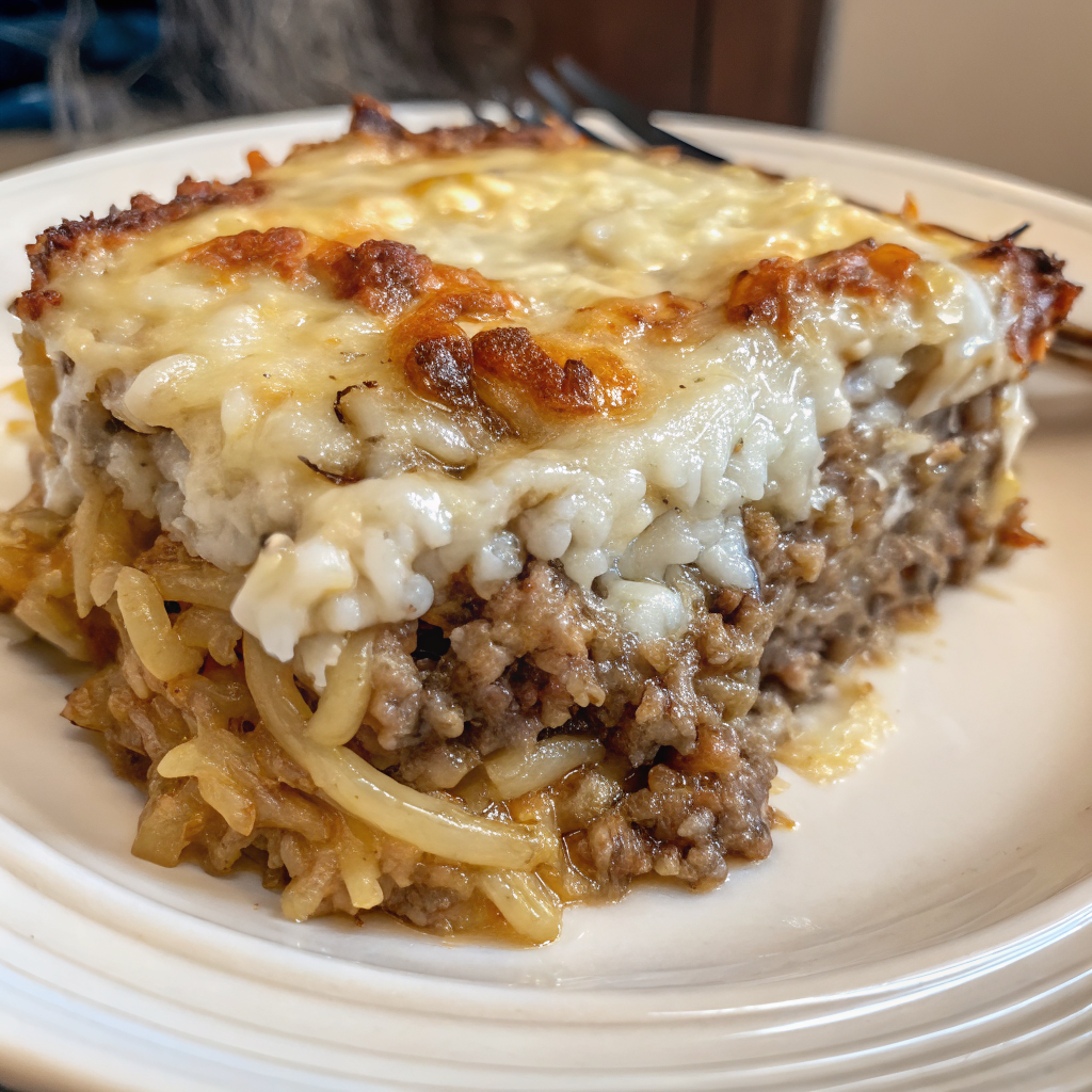French Onion Ground Beef and Rice Casserole