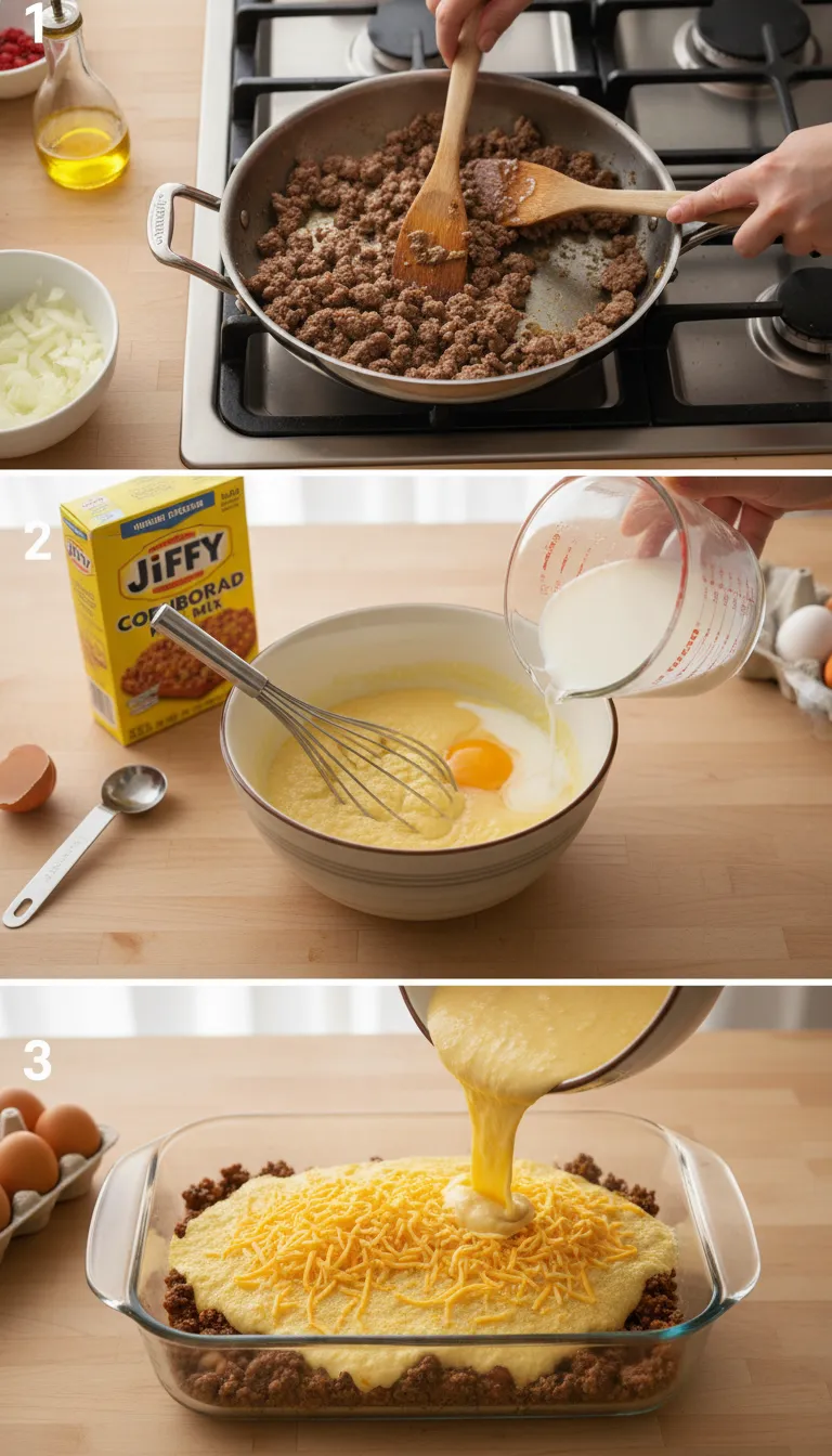 Ground Beef Jiffy Cornbread Casserole Delight Step by Step