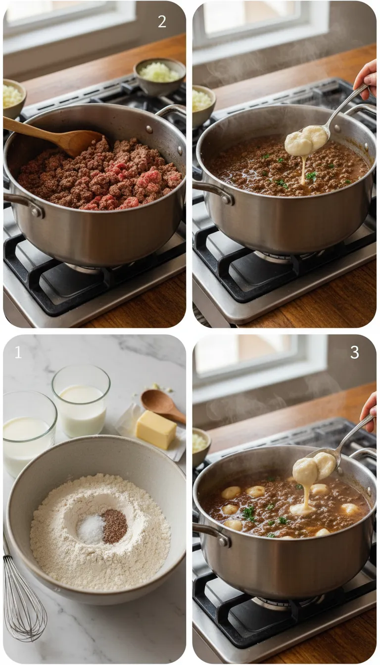 Ground Beef and Dumplings Step by Step