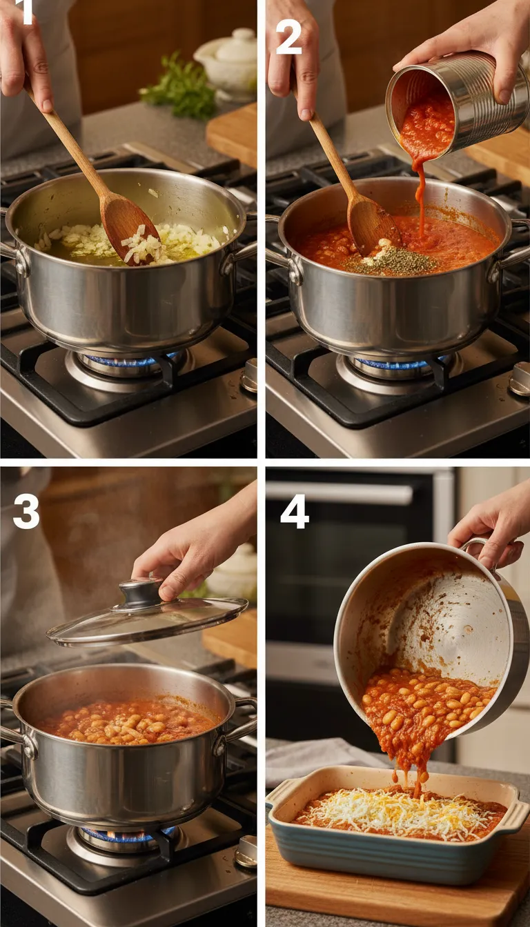 Hearty Baked White Beans with Tomato Sauce and Cheesy Topping Step by Step