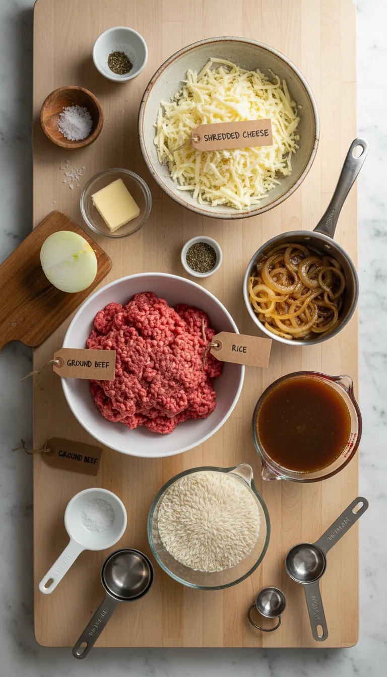 French Onion Ground Beef and Rice Casserole Ingredients