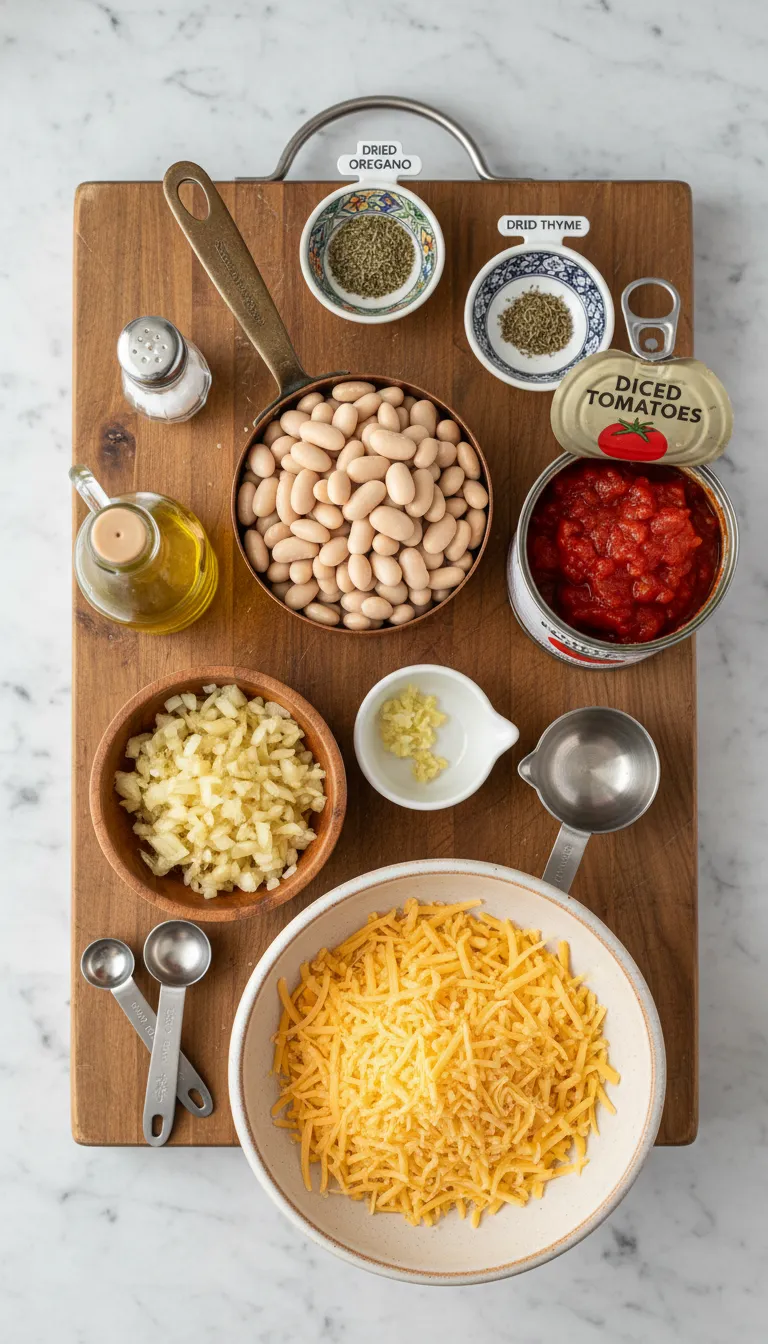 Hearty Baked White Beans with Tomato Sauce and Cheesy Topping Ingredients