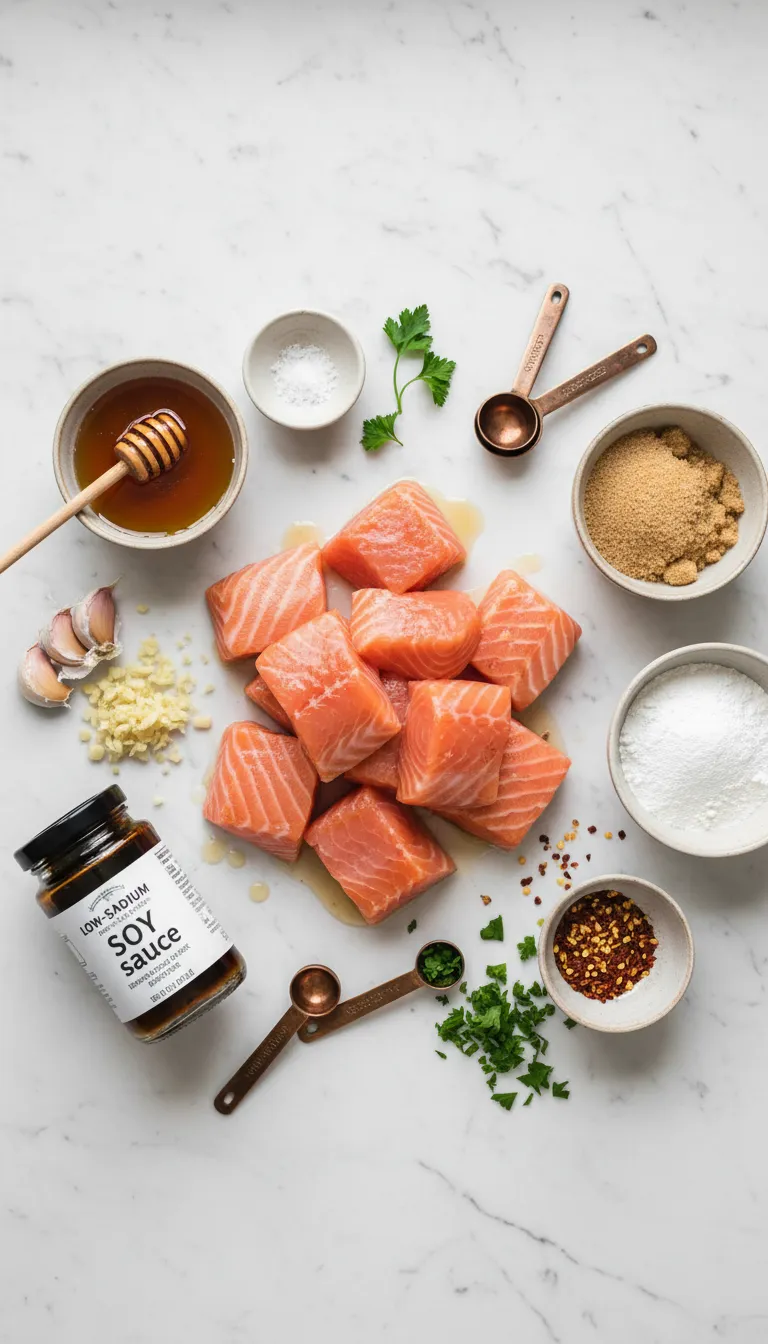 Sticky Honey Garlic Salmon Bites Ingredients