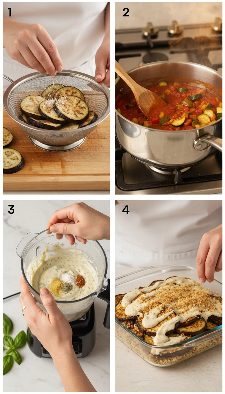 Layered Zucchini Eggplant Parmesan Casserole with Fresh Herbs Step by Step
