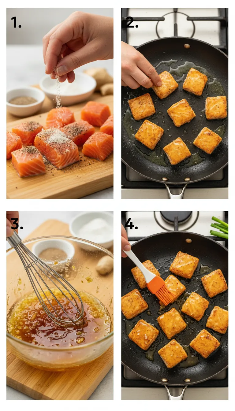 Sticky Honey Garlic Salmon Bites Step-by-Step