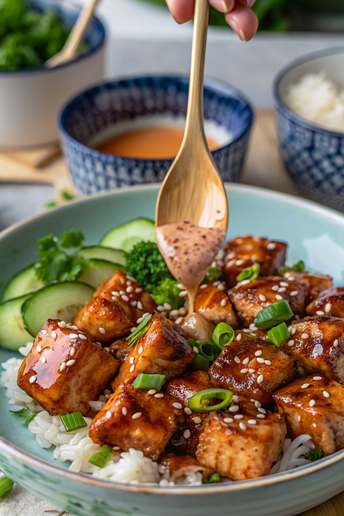 Sticky Honey Garlic Salmon Bites