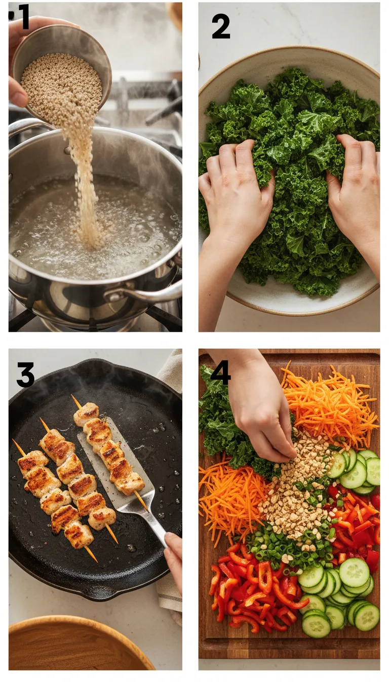 Thai Peanut Chicken Buddha Bowls Step by Step