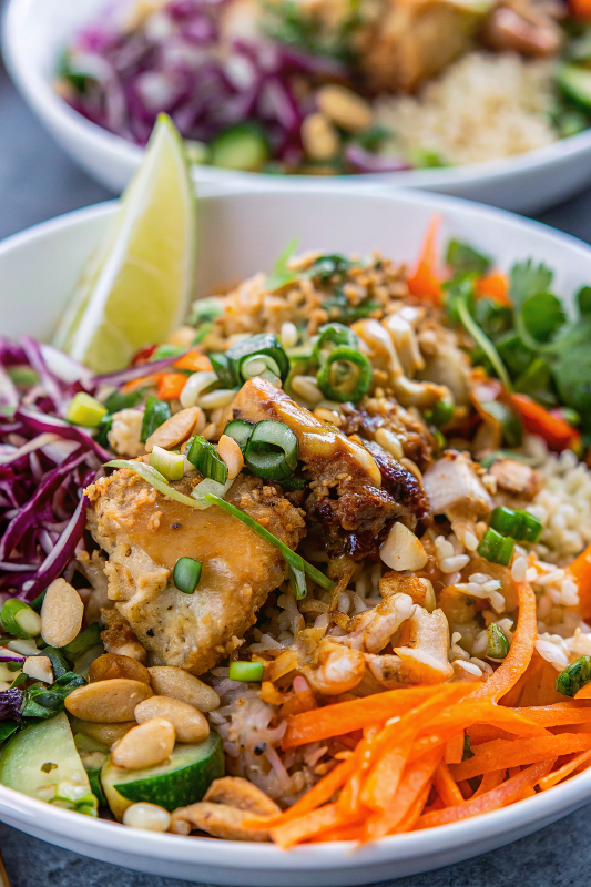 Thai Peanut Chicken Buddha Bowls