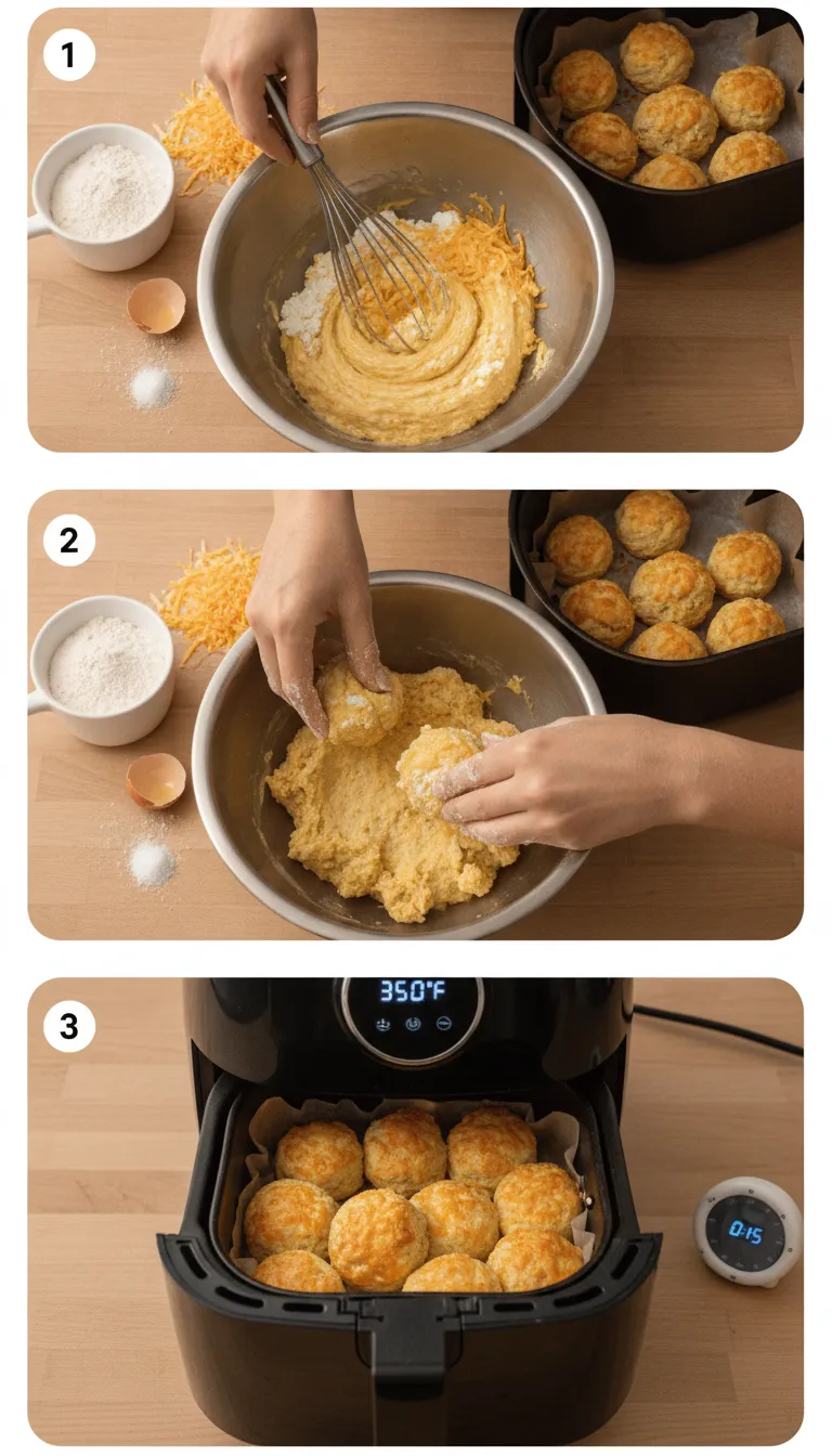Air Fryer Cheddar Biscuits Step by Step