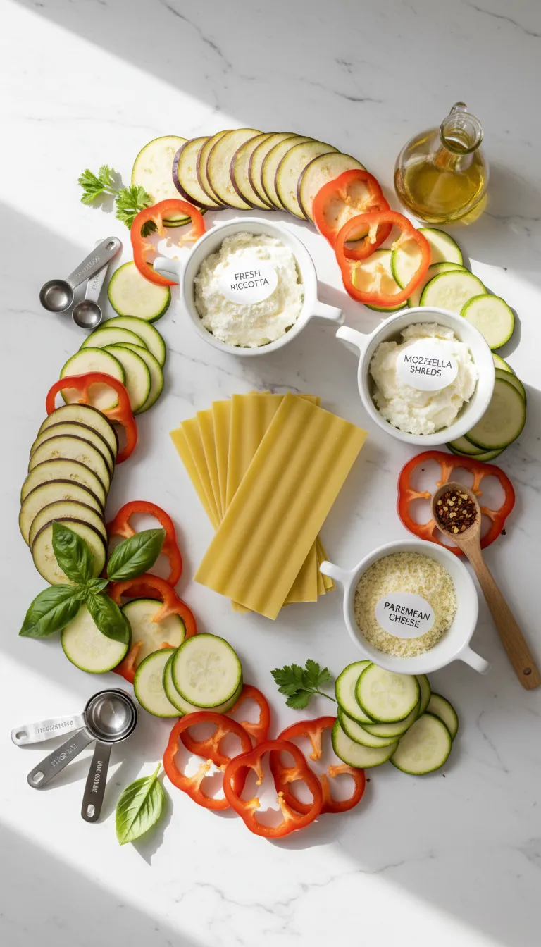 Layered Mediterranean Vegetable Lasagna with Creamy Ricotta Ingredients
