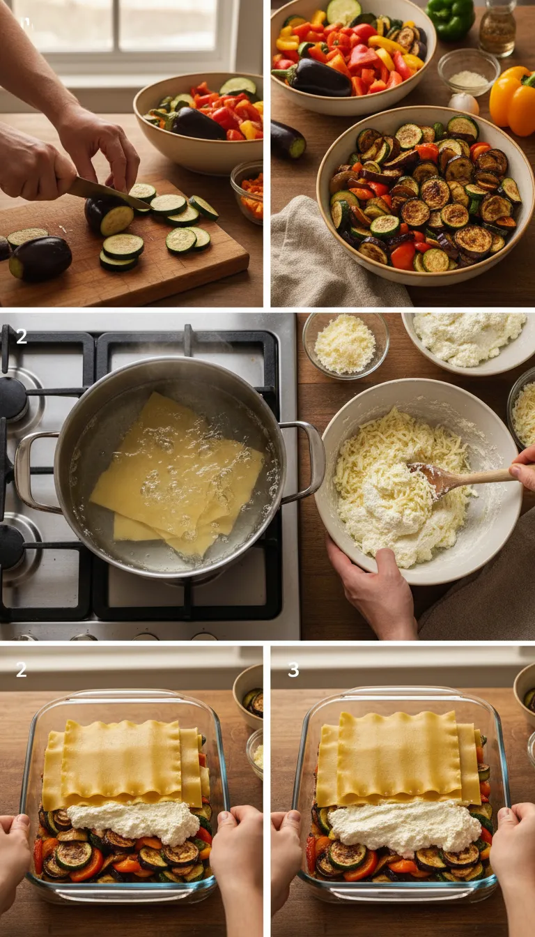 Layered Mediterranean Vegetable Lasagna with Creamy Ricotta Step-by-Step