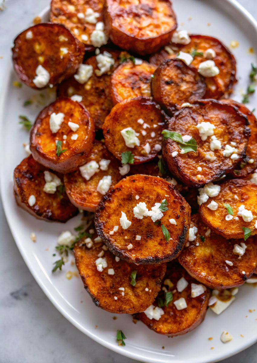 Roasted Sweet Potato Rounds with Honey & Feta