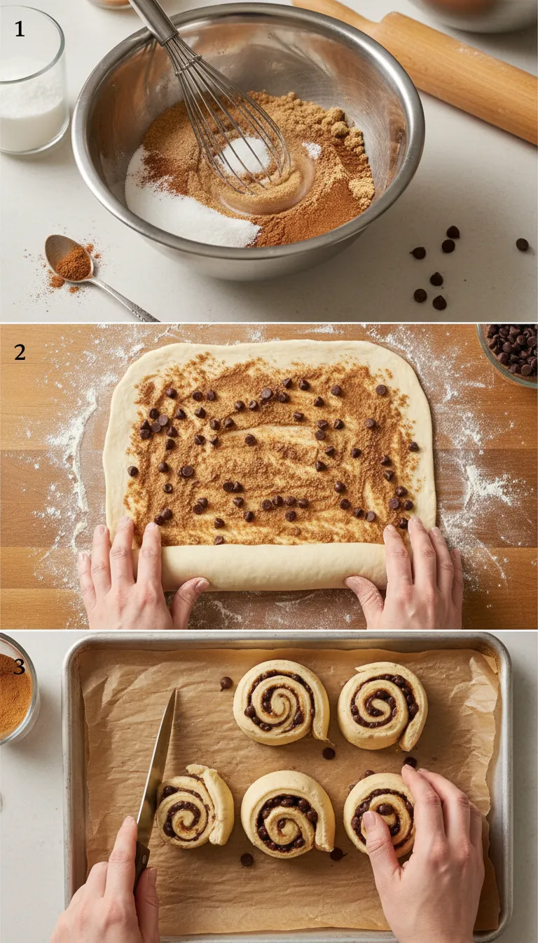 Chocolate Chip Cinnamon Rolls Step by Step