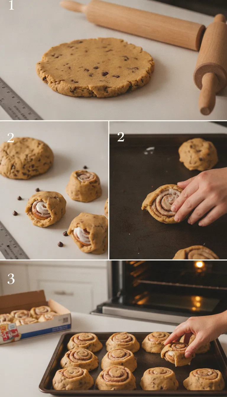 Chocolate Chip Cookie Stuffed Cinnamon Rolls Step-by-Step
