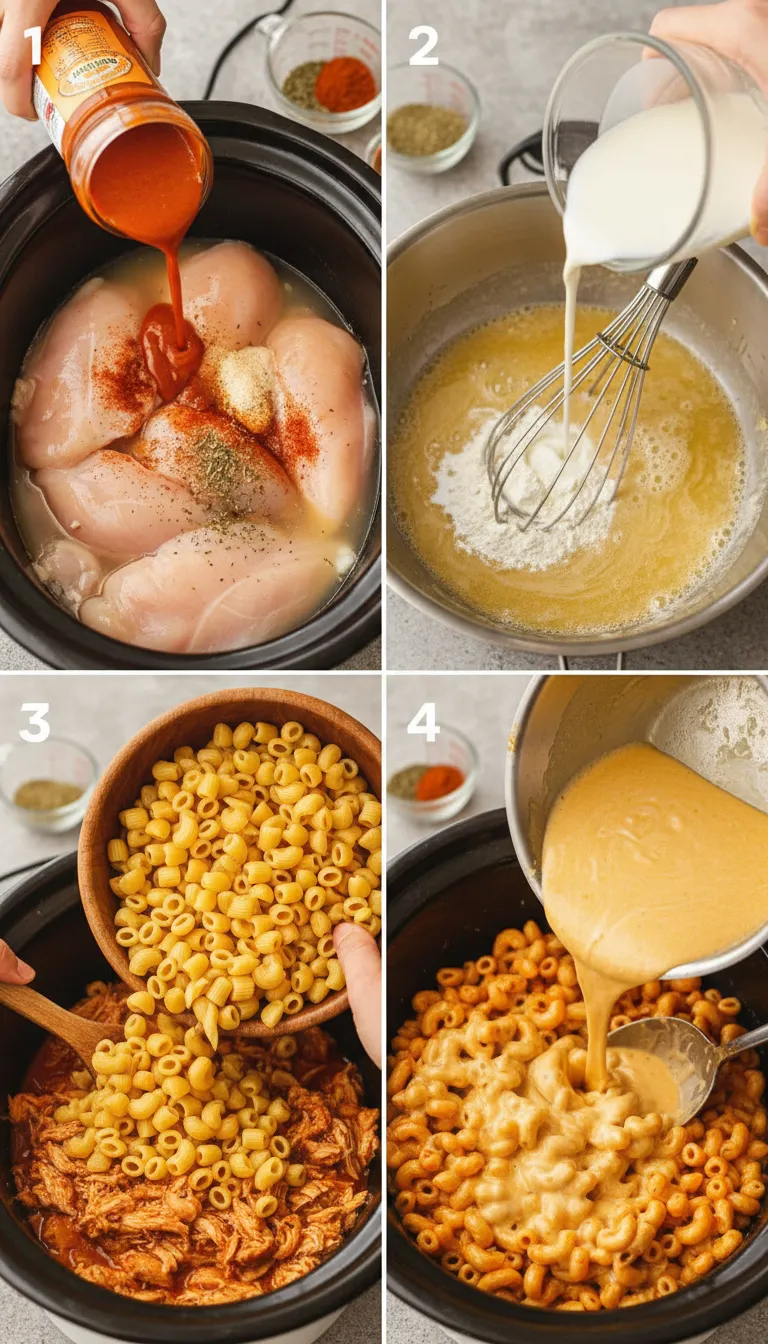 Slow Cooker Buffalo Chicken Mac and Cheese Step by Step